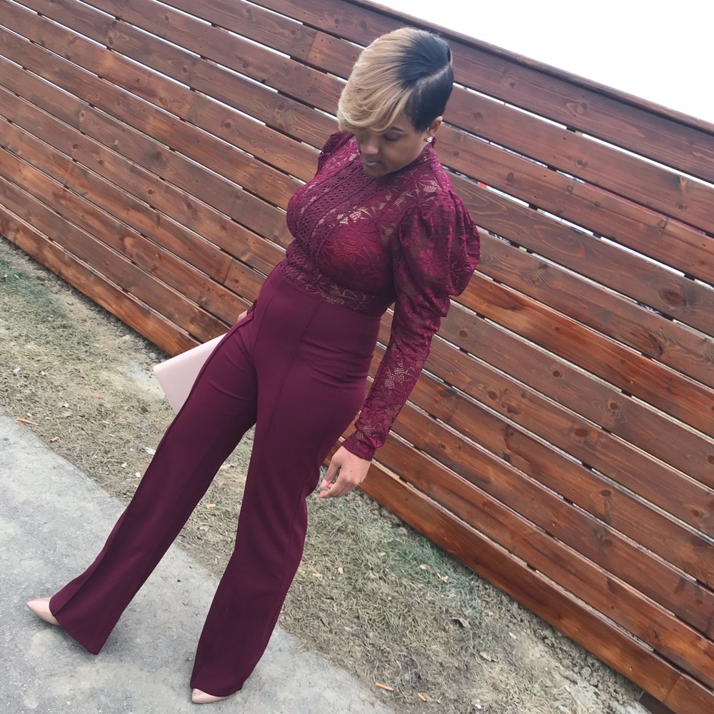 BURGUNDY LACE  JUMPSUIT